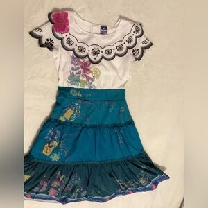 Disney Encanto Mirabel White and Teal Floral Dress Costume Birthday Party